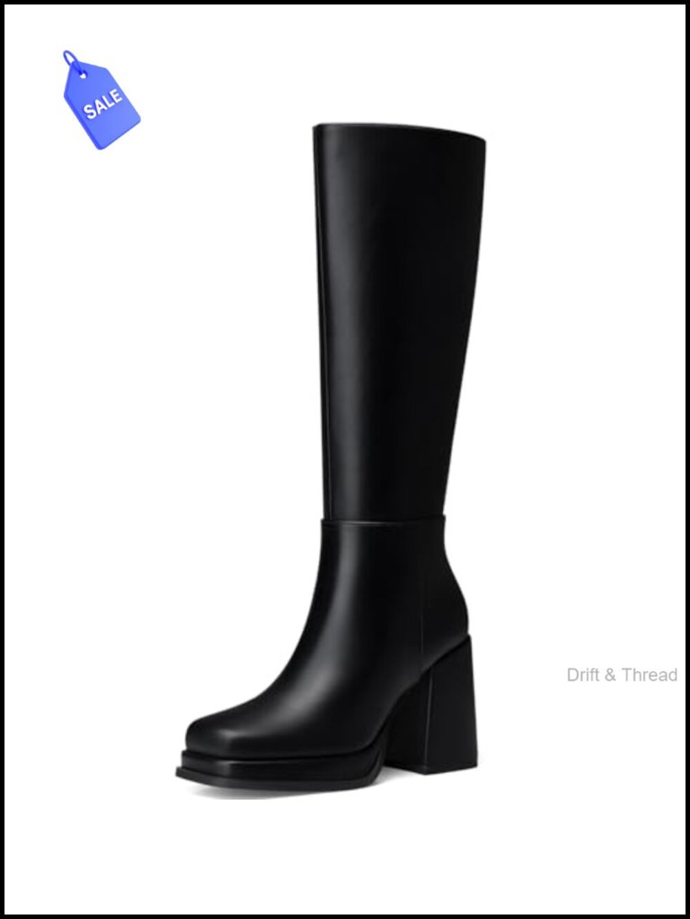 Women's Knee High Boots 3.5 Inch Platform Chunky Block Heel Square Toe Side Zip